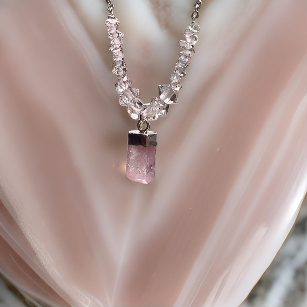 Hand Crafted Diamond & Morganite Charm Necklace - Picture 3 of 8